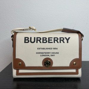 Burberry Medium Note Canvas Shoulder Bag New/ Color Natural and Tan